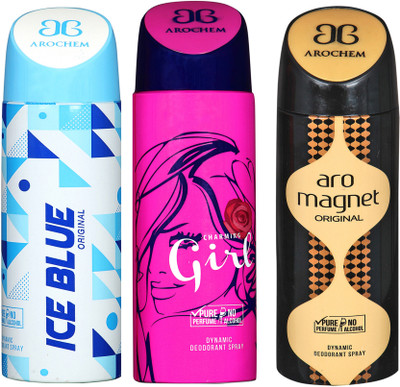 

AROCHEM ice blue,charming girl and aro magnet combo Body Spray - For Men & Women(300 ml, Pack of 3)