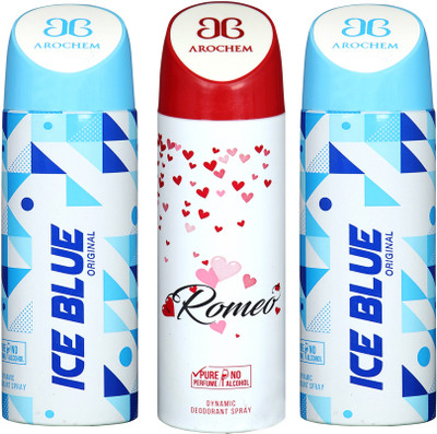 

AROCHEM ice blue,romeo and ice blue combo Body Spray - For Men & Women(300 ml, Pack of 3)