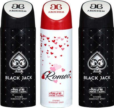 

AROCHEM black jack,romeo and black jack combo Body Spray - For Men & Women(300 ml, Pack of 3)