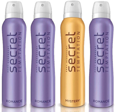 

Secret Temptation 1 Mystery and 3 Romance Deodorant Spray - For Women(600 ml, Pack of 4)