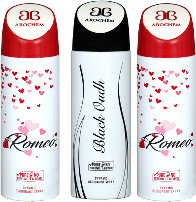 

AROCHEM romeo,black oudh and romeo combo Body Spray - For Men & Women(300 ml, Pack of 3)
