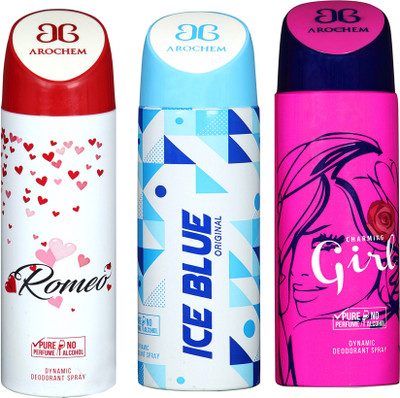 

AROCHEM romeo,ice blue and charming girl combo Body Spray - For Men & Women(300 ml, Pack of 3)