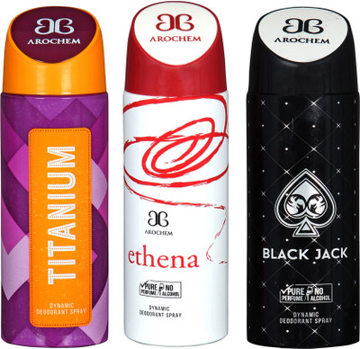 

AROCHEM titanium,ethena and black jack combo Body Spray - For Men & Women(300 ml, Pack of 3)