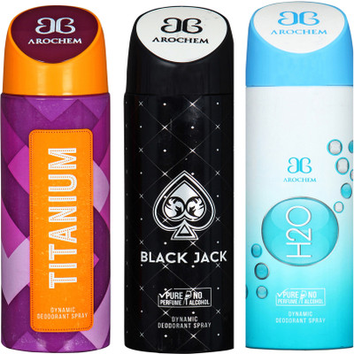 

AROCHEM titanium,black jack and h2o combo Body Spray - For Men & Women(300 ml, Pack of 3)