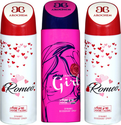 

AROCHEM romeo,charming girl and romeo combo Body Spray - For Men & Women(300 ml, Pack of 3)
