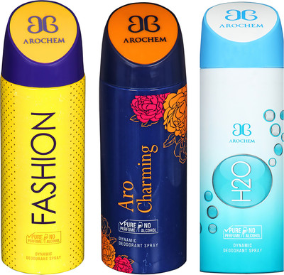 

AROCHEM FASHION , ARO CHARMING AND H2O DYNAMIC PURE ORIGINAL Deodorant Spray - For Men & Women(200 ml, Pack of 3)