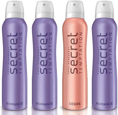 

Secret Temptation 1 Desire and 3 Romance Deodorant Spray - For Women(600 ml, Pack of 4)