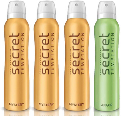 

Secret Temptation 1 Affair and 3 Mystery Deodorant Spray - For Women(600 ml, Pack of 4)