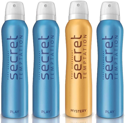 

Secret Temptation 1 Mystery and 3 Play Deodorant Spray - For Women(600 ml, Pack of 4)