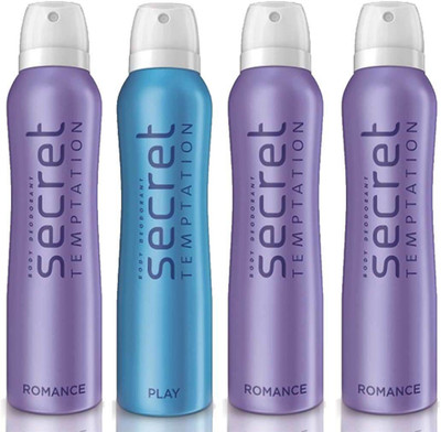 

Secret Temptation 1 Play and 3 Romance Deodorant Spray - For Women(600 ml, Pack of 4)