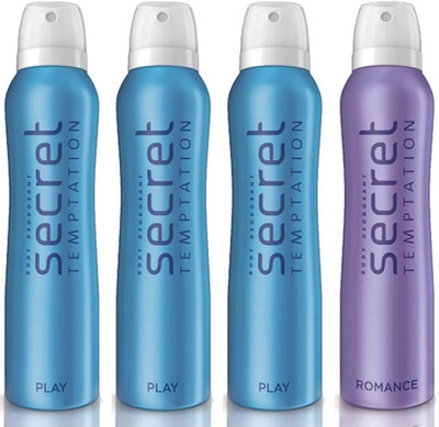 

Secret Temptation 3 Play and 1 Romance Deodorant Spray - For Women(600 ml, Pack of 4)