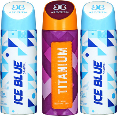 

AROCHEM ice blue,titanium and ice blue combo Body Spray - For Men & Women(300 ml, Pack of 3)