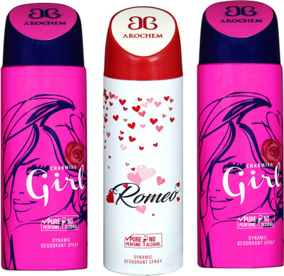 

AROCHEM charming girl,romeo and charming girl combo Body Spray - For Men & Women(300 ml, Pack of 3)