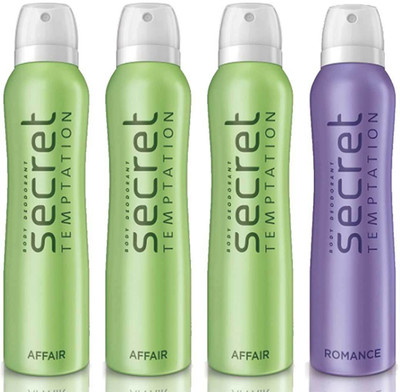 

Secret Temptation 3 Affair and 1 Romance Deodorant Spray - For Women(600 ml, Pack of 4)