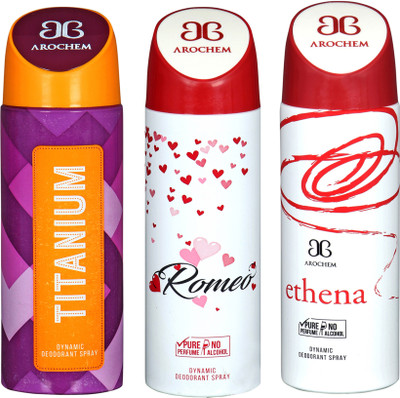 

AROCHEM titanium,romeo and ethena combo Body Spray - For Men & Women(300 ml, Pack of 3)