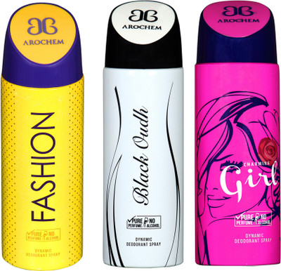

AROCHEM fashion,black oudh and charming girl combo Body Spray - For Men & Women(300 ml, Pack of 3)