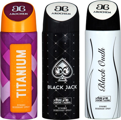 

AROCHEM titanium,black jack and black oudh combo Body Spray - For Men & Women(300 ml, Pack of 3)