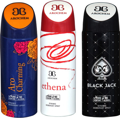 

AROCHEM aro charming,ethena and black jack combo Body Spray - For Men & Women(300 ml, Pack of 3)