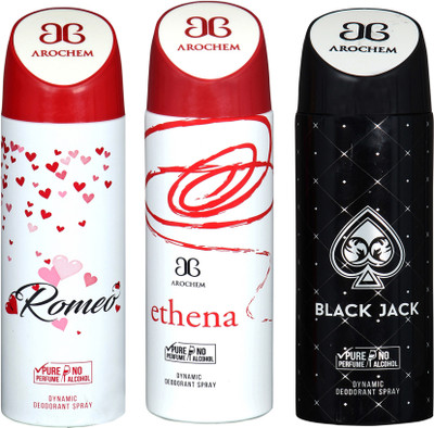 

AROCHEM romeo,ethena and black jack combo Body Spray - For Men & Women(300 ml, Pack of 3)