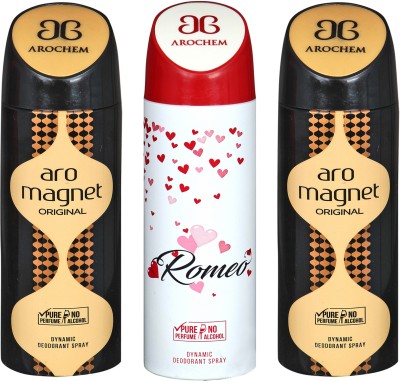 

AROCHEM aro magnet,romeo and aro magnet combo Body Spray - For Men & Women(300 ml, Pack of 3)