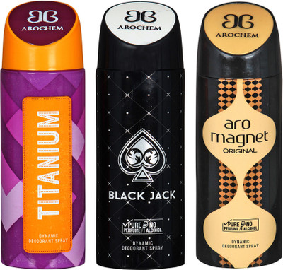 

AROCHEM titanium,black jack and aro magnet combo Body Spray - For Men & Women(300 ml, Pack of 3)