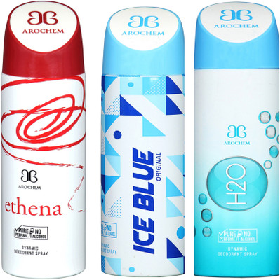 

AROCHEM ethena,ice blue and h2o combo Body Spray - For Men & Women(300 ml, Pack of 3)