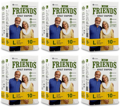 

Friends EASY ADULT DIAPERS, SIZE LARGE, 10 PCS PACK, COMBO OF 6 PACKS, FOR WAIST SIZE 38''-60'' INCHES, TOTAL 60 DIAPERS Adult Diapers - L(60 Pieces)