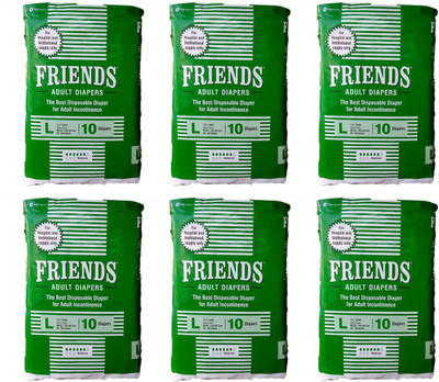 

Friends HOSPITAL ADULT DIAPERS, SIZE LARGE, 10 PCS PACK, COMBO OF 6 PACKS, FOR WAIST SIZE 38"-60" INCHES, TOTAL 60 DIAPERS Adult Diapers - L(60 Pieces)