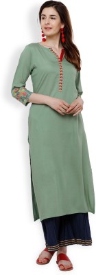 Vishudh Women Solid Straight Kurta(Green)