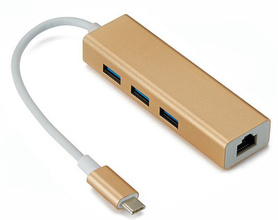 

LipiWorld USB3.1 Type-C to RJ45 Ethernet LAN Adapter with 3 Port USB Hub-Gold Lan Adapter(1000 Mbps)