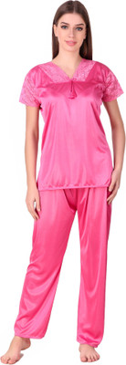 Bombshell Women Solid Pink Top & Pyjama Set