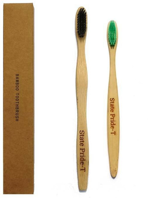 

State Pride-T Bamboo Black Charcoal Green Nylon Bristles Medium Toothbrush(Pack of 2)