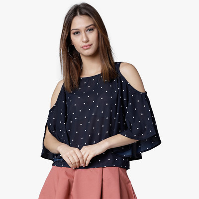 Tokyo Talkies Casual 3/4 Sleeve Printed Women Dark Blue Top