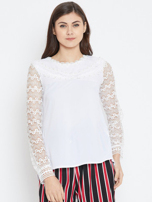 Camey Casual Regular Sleeve Self Design Women White Top