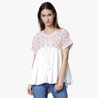Tokyo Talkies Casual Half Sleeve Solid Women White Top
