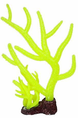 

SRI Artificial Silicone Coral Tree Aquarium Decoration Underwater Ornament for Fish Tank (Flourscent Green) Aragonite Planted Substrate(Yellow)