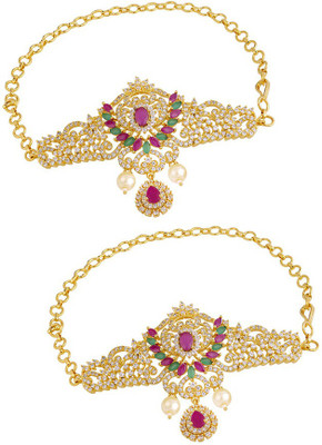 Voylla Brass Emerald Gold-plated Armlet(Pack of 2)