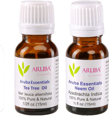 

Aruba Essentials 100% Undiluted Tea Tree Oil & Neem Oilfor Face, Skin & Hair 15 ml Each Total 30 ml(30 ml)