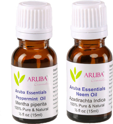 

Aruba Essentials 100% Undiluted Peppermint Oil & Neem Oilfor Face, Skin & Hair 15 ml Each Total 30 ml(30 ml)