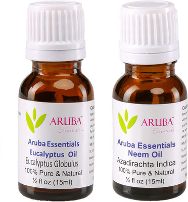 

Aruba Essentials 100% Undiluted Eucalyptus Oil & Neem Oilfor Face, Skin & Hair 15 ml Each Total 30 ml(30 ml)