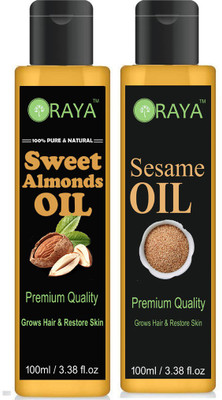 

ORAYA 100% Organic Sweet Almond Oil And Sesame Oil For Hair Growth And Skin Care Oil-(100ml)-Pack of-2-Bottle-(200ml) Hair Oil(200 ml)