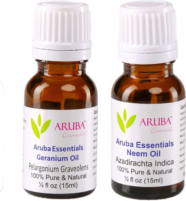 

Aruba Essentials 100% Undiluted Geranium Oil & Neem Oilfor Face, Skin & Hair 15 ml Each Total 30 ml(30 ml)