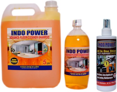 INDOPOWER ADVANCE FLOOR CLEANER SHAMPOO LIME (1ltr.+ 5ltr.) COMBO PACK+ALL IN-ONE MULTI-PURPOSE SHINER 200ml. LIME(3 x 2066.67 ml)
