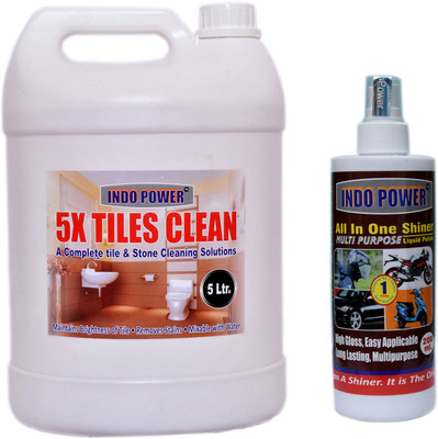

indopower TILES CLEANER 5ltr. +ALL IN-ONE MULTI-PURPOSE SHINER 200ml. ROSE(5200 ml, Pack of 2)