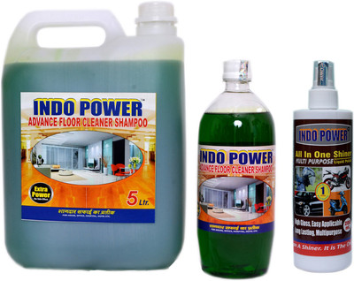 INDOPOWER ADVANCE FLOOR CLEANER SHAMPOO JASMEIN (1ltr.+ 5ltr.) COMBO PACK+ALL IN-ONE MULTI-PURPOSE SHINER 200ml. Jasmine(3 x 2066.67 ml)