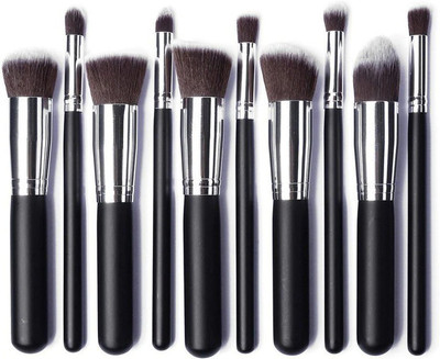 

LE MAROCO Makeup Brush Set Premium Cosmetics Foundation Blending Blush Eyeliner Face Powder Brush Makeup Brush Kit (10pcs, BLACK SILVER) (Pack of 10)(Pack of 10)