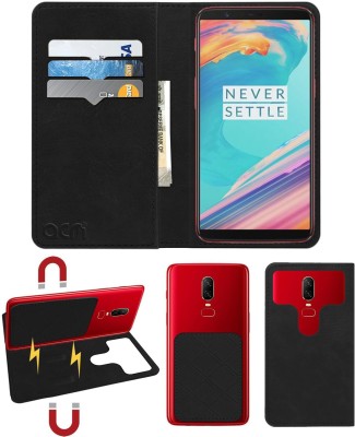 ACM Flip Cover for Oneplus 5t Lava Red(Black, Cases with Holder, Pack of: 1)