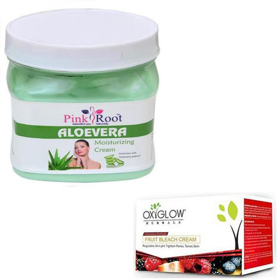 

Pink Root ALOEVERA CREAM 500GM WITH OXYGLOW FRUIT BLEACH 50GM(Set of 2)
