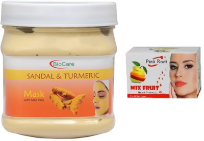 

Pink Root MIX FRUIT BLEACH 43G WITH BIOCARE SANDAL & TURMERIC MASK 500G(Set of 2)