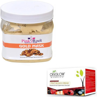 

Pink Root GOLD MASK 500GM WITH OXYGLOW FRUIT BLEACH 50GM(Set of 2)